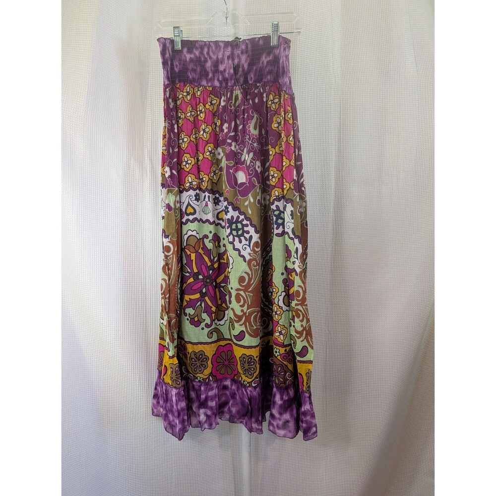 Floral Maxi Skirt Tiered Boho Smocked Colorblock Womens Size Small India 0112
